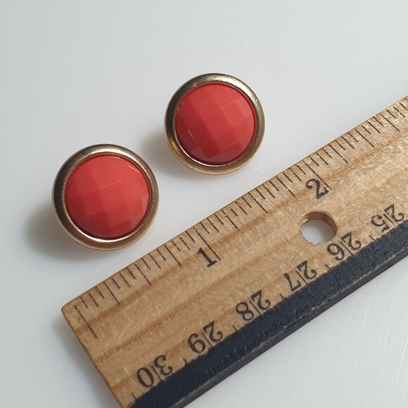 Vintage Peach Melon Round Clip On Earrings Gold Tone Faceted Retro Jewelry - Picture 2 of 4